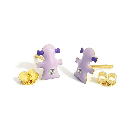 18K Pure Gold Cute Girl Earrings | 18k Earring.