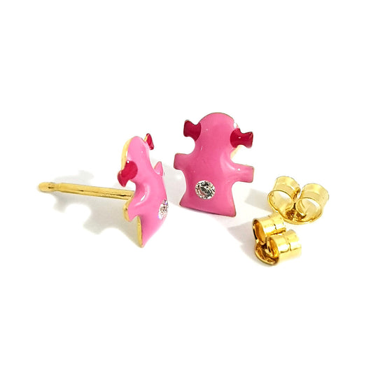 18K Pure Gold Cute Girl Earrings | 18k Earring.