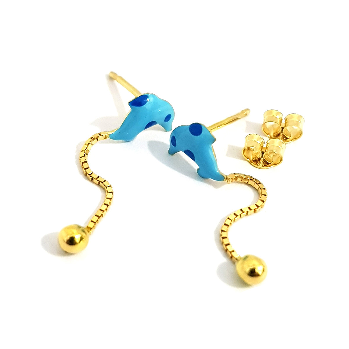 18K Pure Gold Dolphin Design Earrings