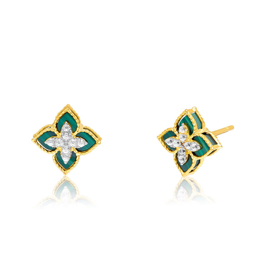 18K Pure Gold Green Flower Earring Set
