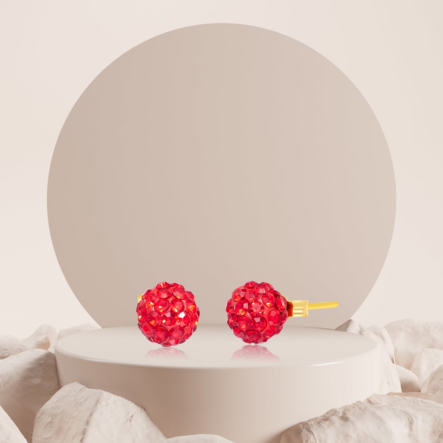 18K Pure Gold Red  Swarski Seed Earring Set