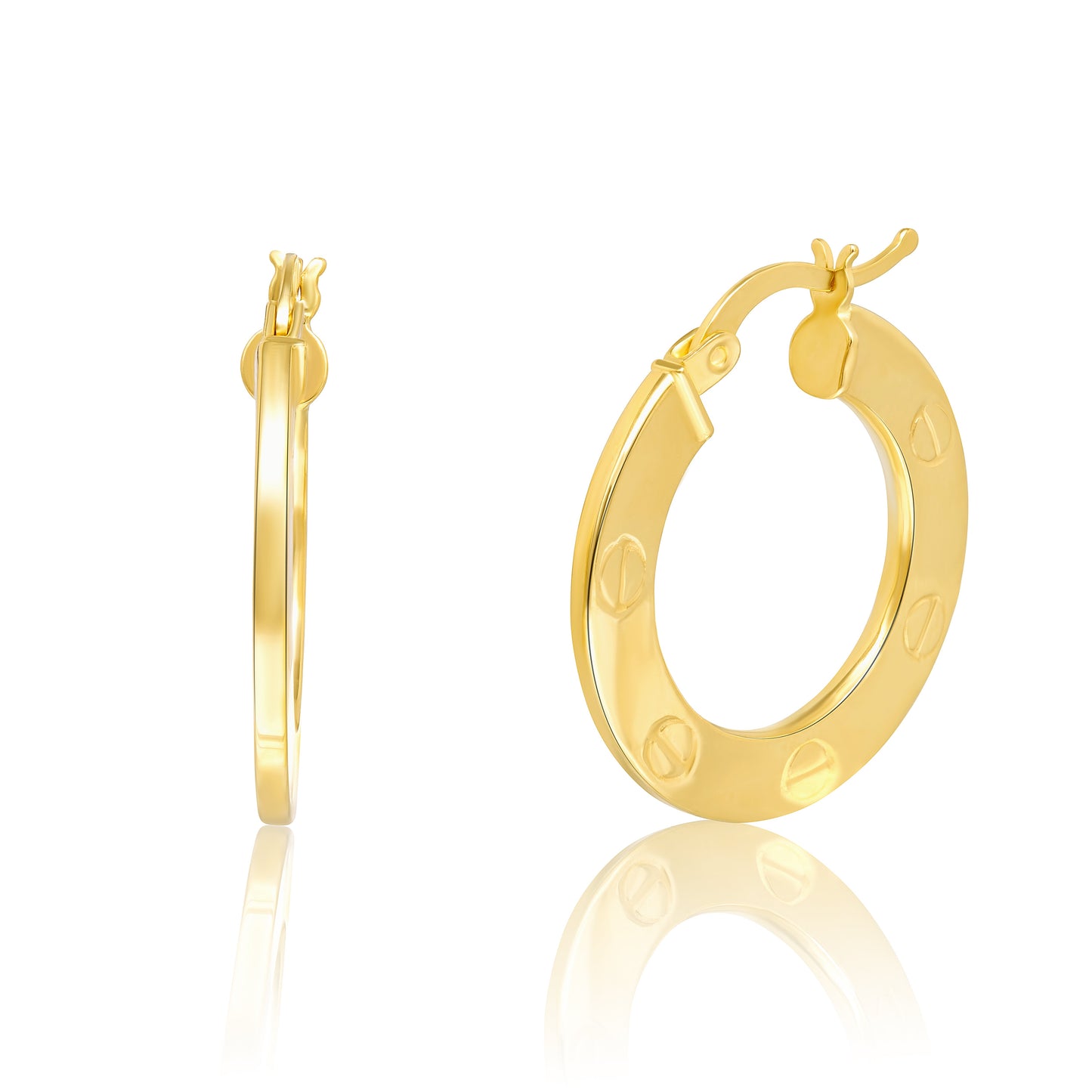 18K Pure Gold Round Earring Set