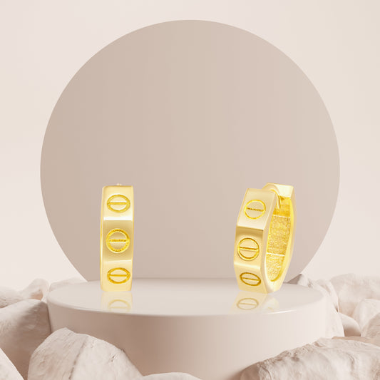 18K Pure Gold Round Earring Set