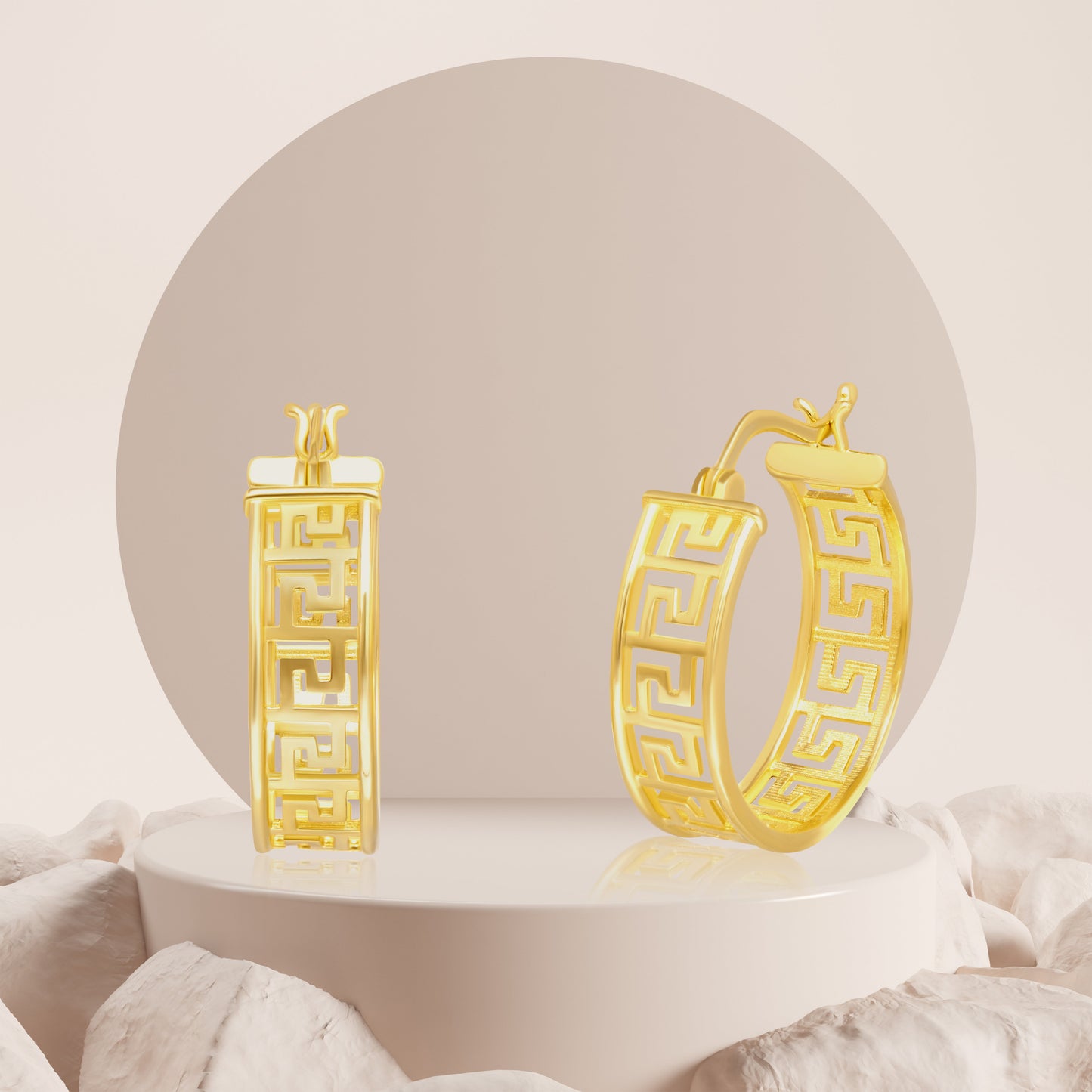 18K Pure Gold Round Earring Set