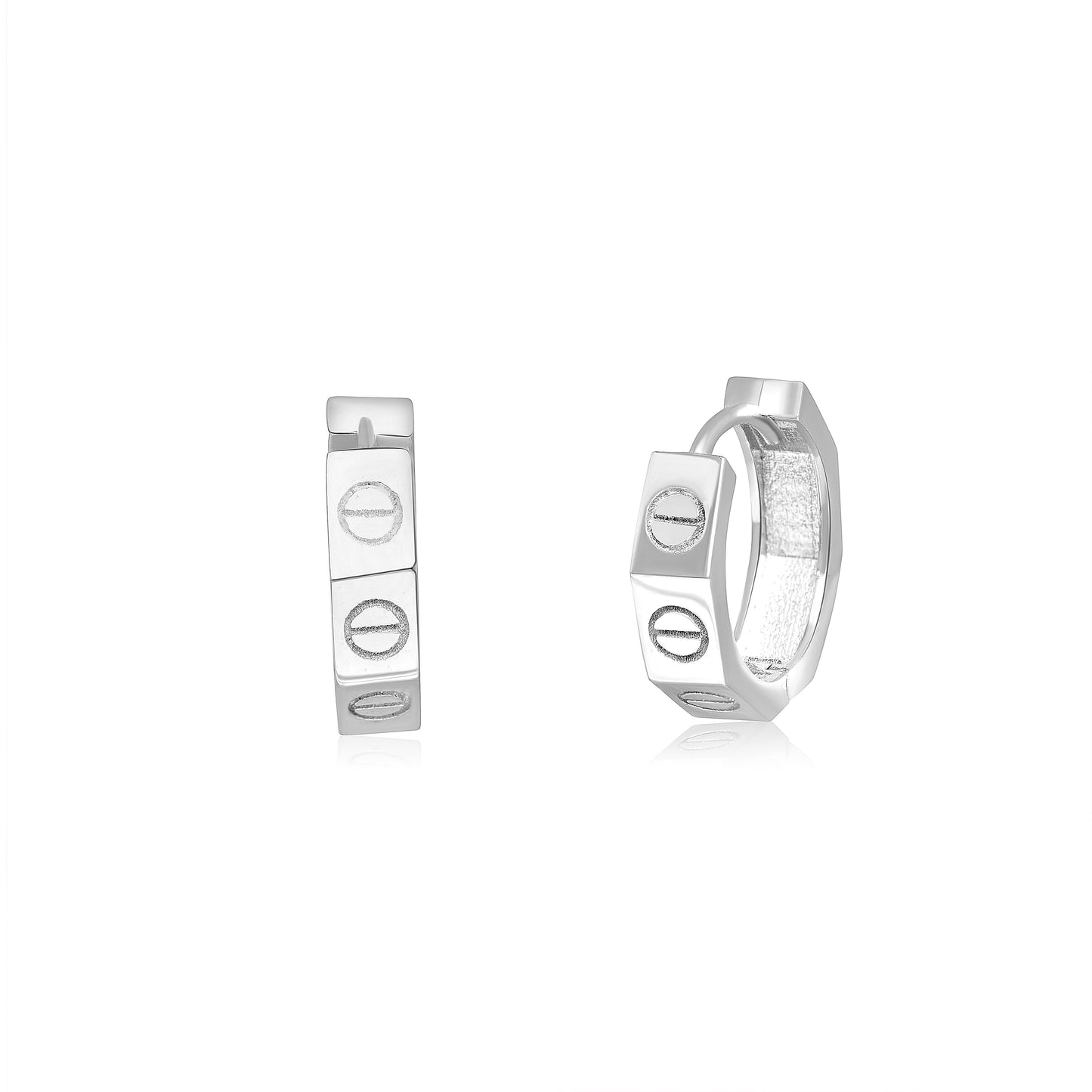 18K Pure White Gold Round Earring Set