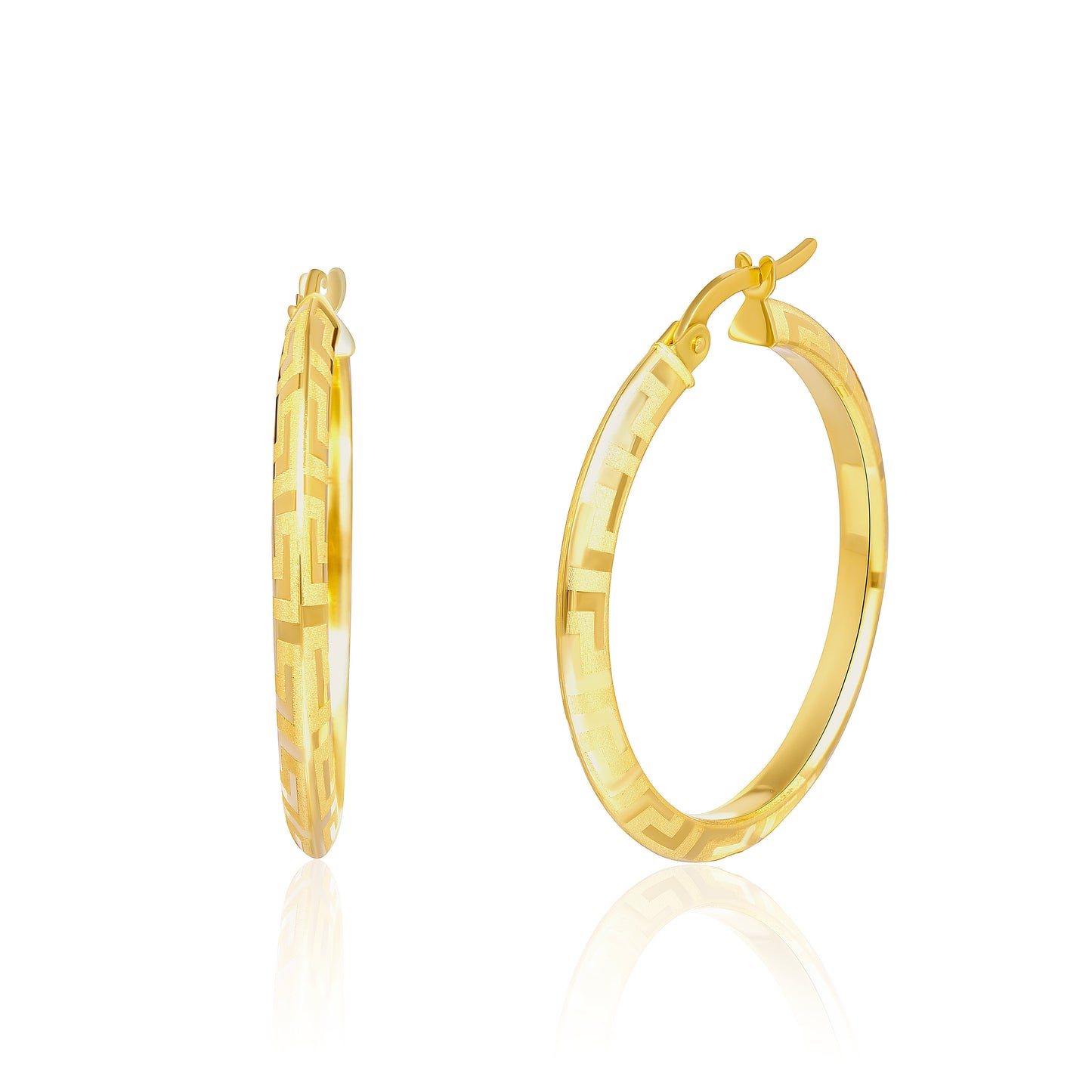 18K Pure Gold Round Earring Set