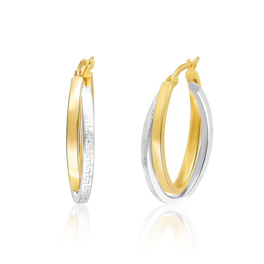 18K Pure Gold 2 Color Round Earring Set