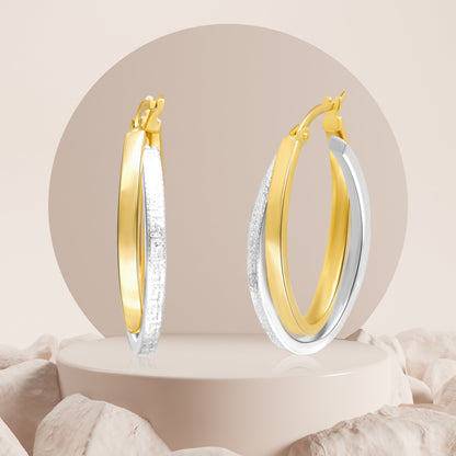 18K Pure Gold 2 Color Round Earring Set