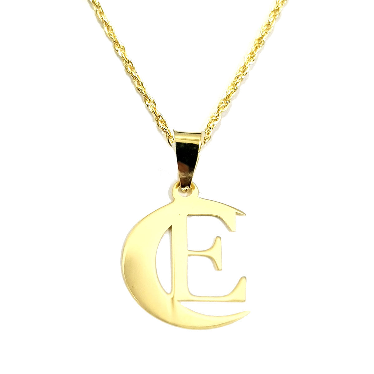 18K Pure Gold Halfmoon Letter E Design Necklace | Necklace | 18K Gold Jewelry