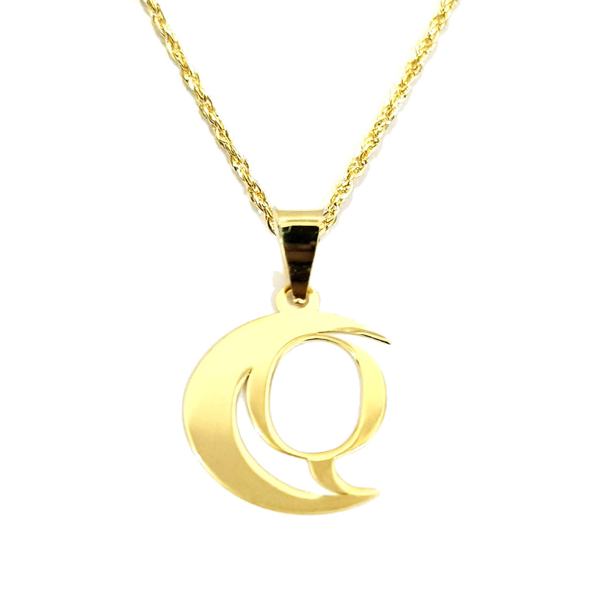 18K Pure Gold Halfmoon Letter Q Design Necklace | Necklace | 18K Gold Jewelry