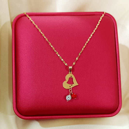 18K Pure Gold Heart w/ Swarski Design Necklace