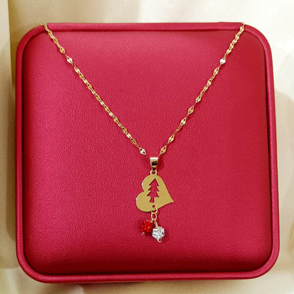 18K Pure Gold Heart With Swarski Design Necklace