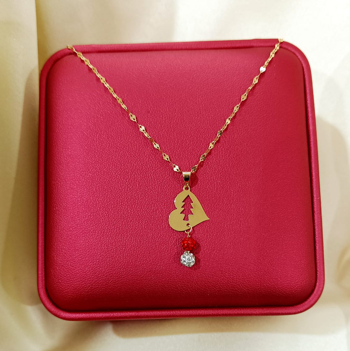 18K Pure Gold Heart w/ Swarski Design Necklace