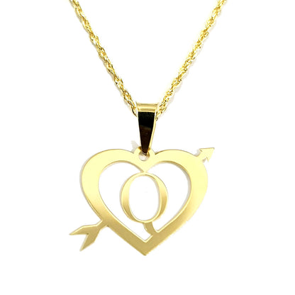 18K Pure Gold Heart Letter Q Design Necklace | Necklace | 18K Gold Jewelry