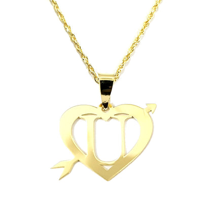 18K Pure Gold Heart Letter U Design Necklace | Necklace | 18K Gold Jewelry