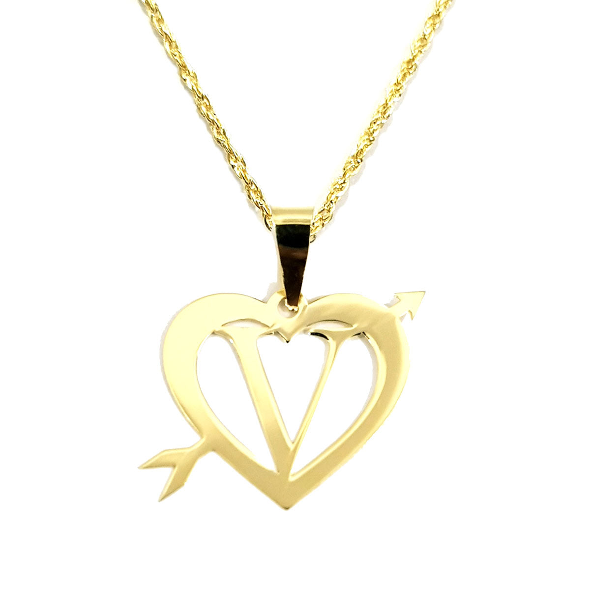 18K Pure Gold Heart Letter V Design Necklace | Necklace | 18K Gold Jewelry