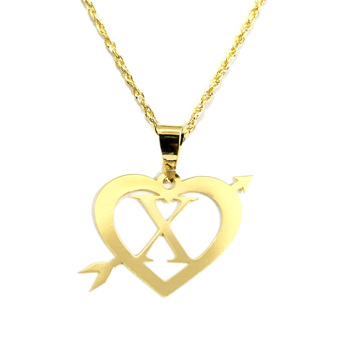 18K Pure Gold Heart Letter X Design Necklace | Necklace | 18K Gold Jewelry