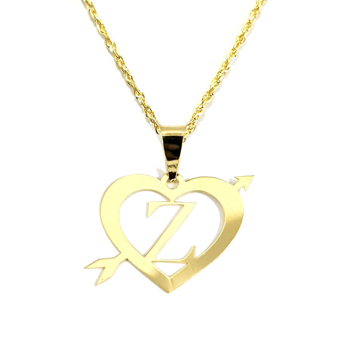 18K Pure Gold Heart Letter Z Design Necklace
