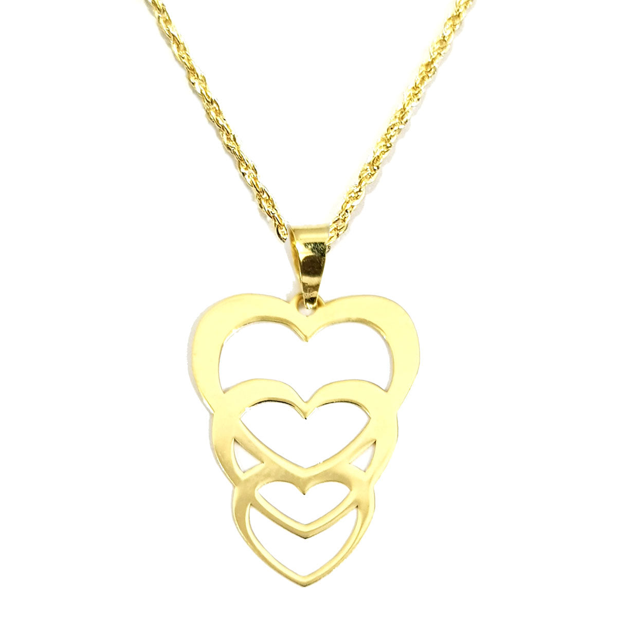 18K Pure Gold Triple Heart Design Necklace | Necklace | 18K Gold Jewelry