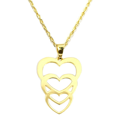 18K Pure Gold Triple Heart Design Necklace | Necklace | 18K Gold Jewelry