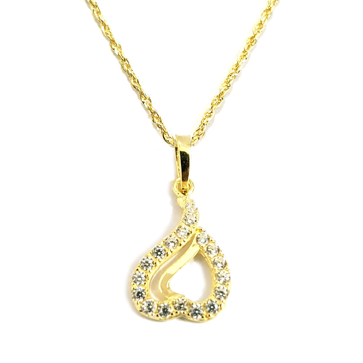 18K Pure Gold Heart With Zircon Stone Necklace | Necklace | 18K Gold Jewelry