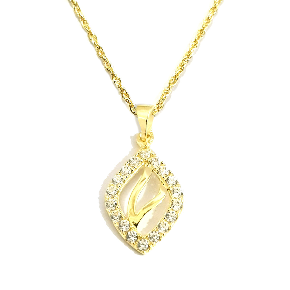 18K Pure Gold Elegant Design w/ Zircon stone Necklace | Necklace | 18K Gold Jewelry