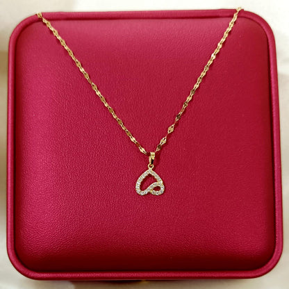 18K Pure Gold Heart Design With Zircon Stone Necklace