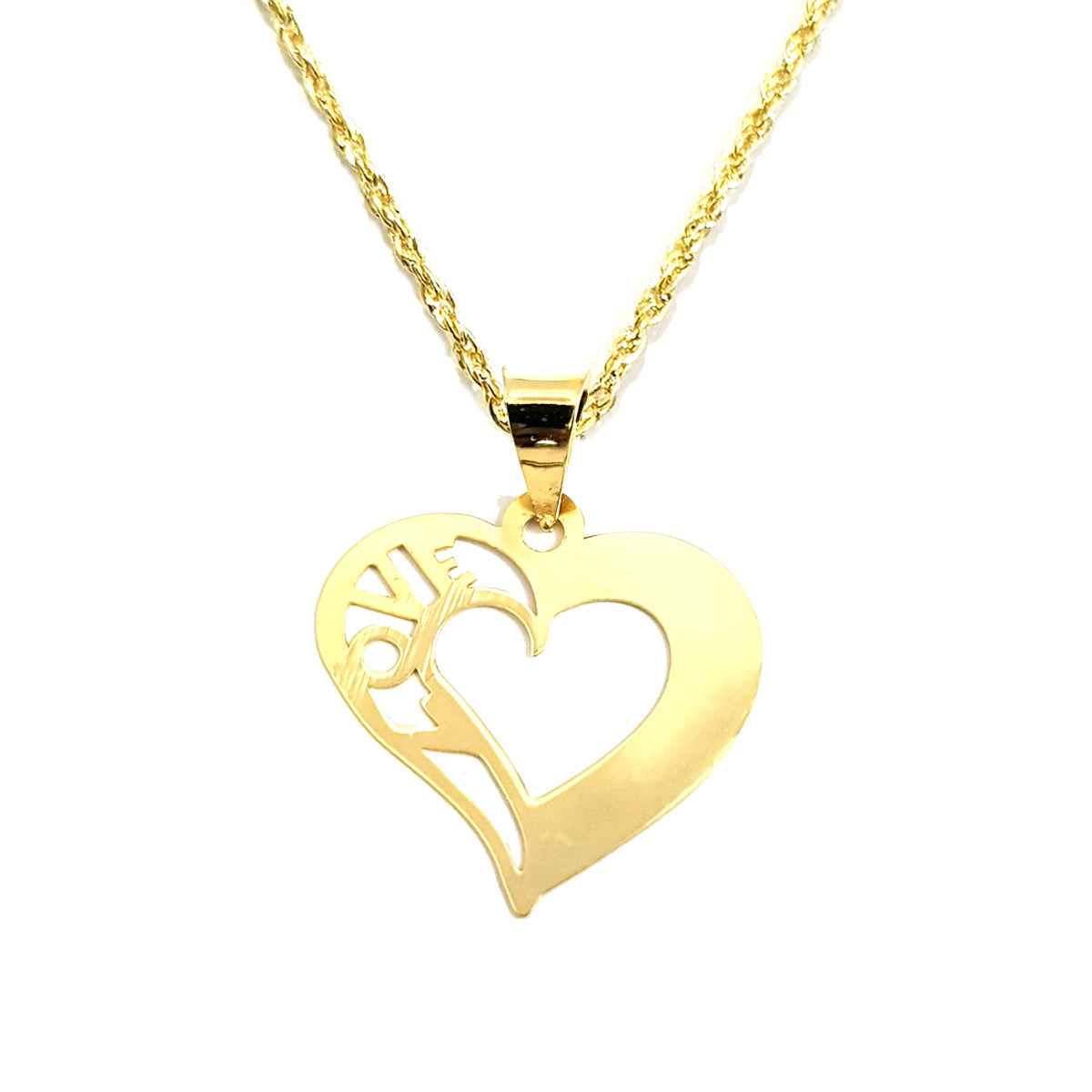 18K Pure Gold Heart w/ Love Design Necklace | Necklace | 18K Gold Jewelry