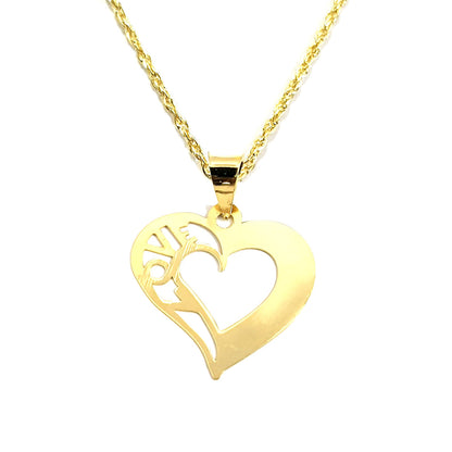 18K Pure Gold Heart w/ Love Design Necklace | Necklace | 18K Gold Jewelry