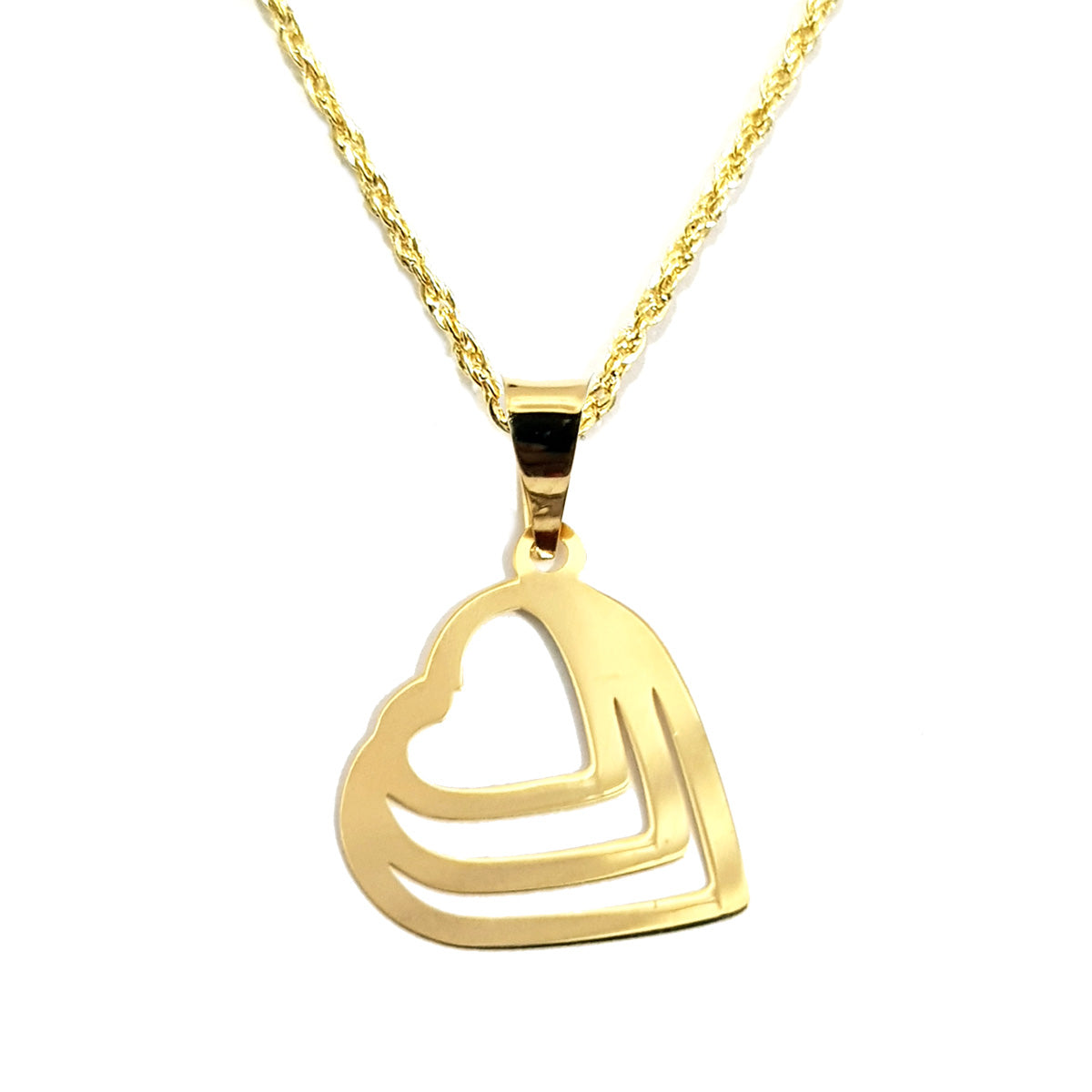 18K Pure Gold Triple Heart Design Necklace