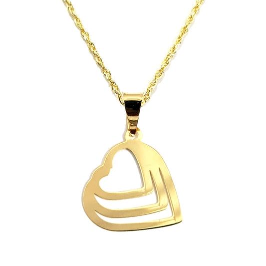 18K Pure Gold Triple Heart Design Necklace