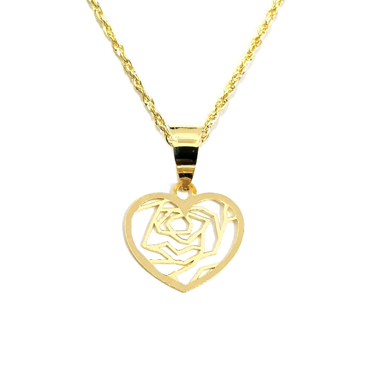 18K Pure Gold Heart With Flower Design Necklace | Necklace | 18K Gold Jewelry