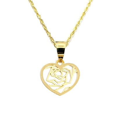18K Pure Gold Heart With Flower Design Necklace | Necklace | 18K Gold Jewelry