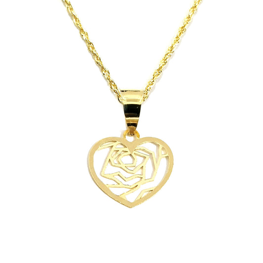 18K Pure Gold Heart With Flower Design Necklace | Necklace | 18K Gold Jewelry