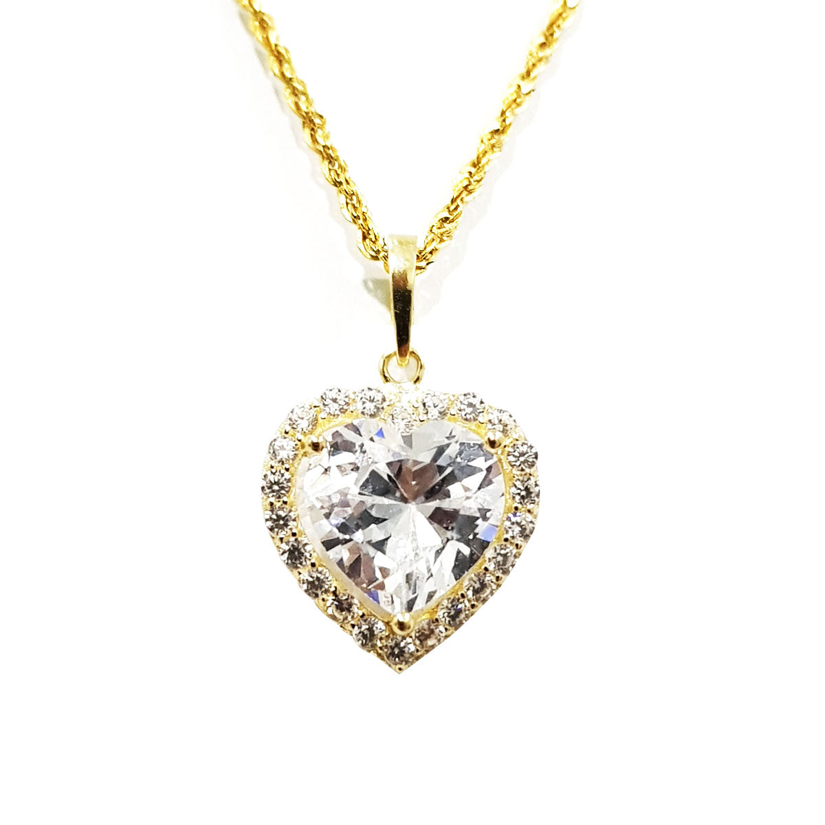18K Pure Gold Heart Design w/ Zircon Stone Necklace | Necklace | 18K Gold Jewelry