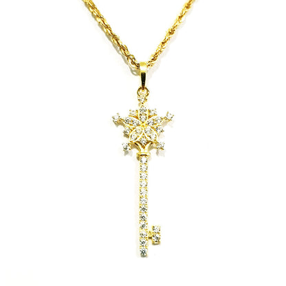 18K Pure Gold Key Design w/ Zircon Stone Necklace | Necklace | 18K Gold Jewelry