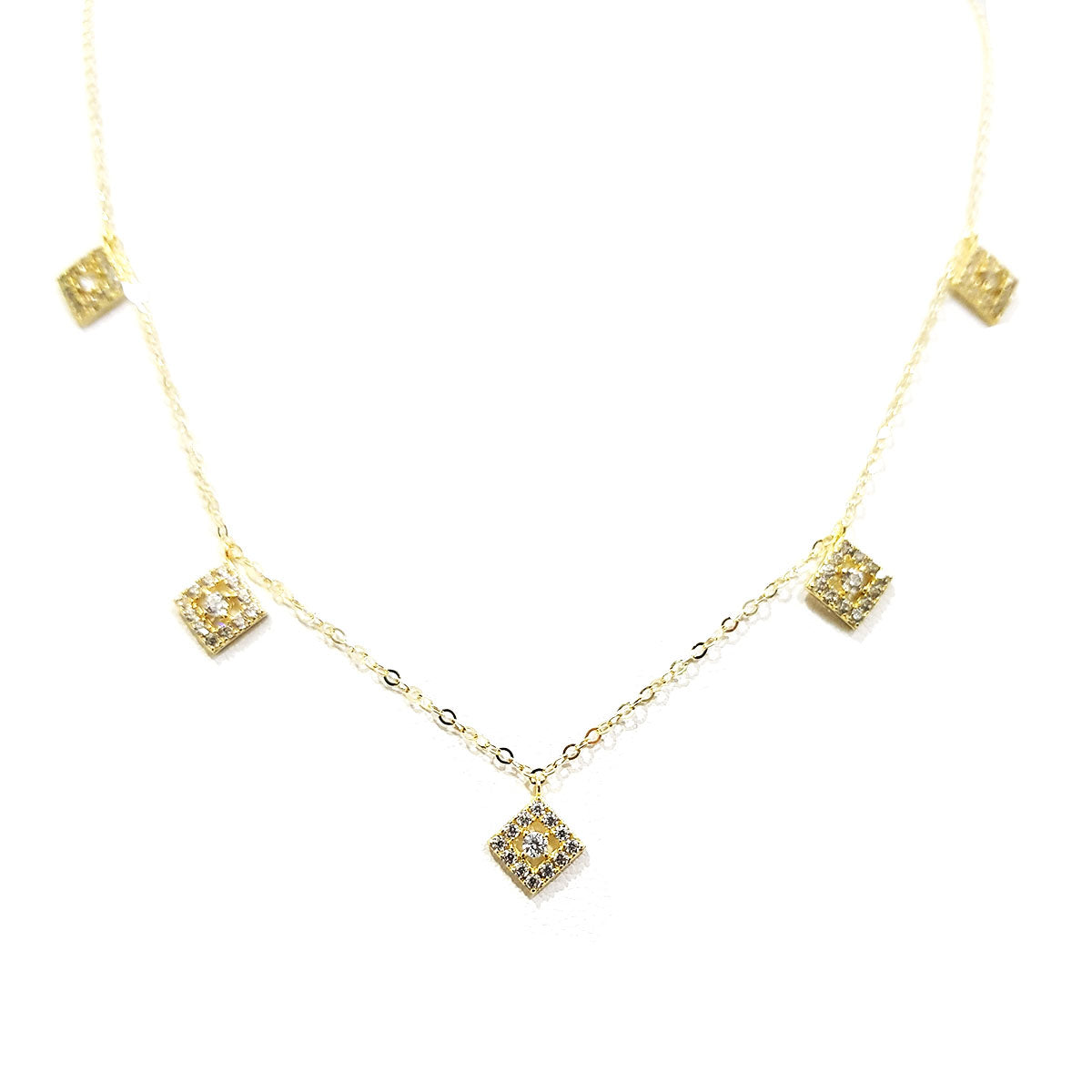 18K Pure Gold Diamond Design w/ Zircon Stone Necklace