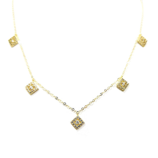 18K Pure Gold Diamond Design w/ Zircon Stone Necklace