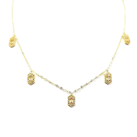 18K Pure Gold Elegant Design w/ Zircon Stone Necklace | Necklace | 18K Gold Jewelry
