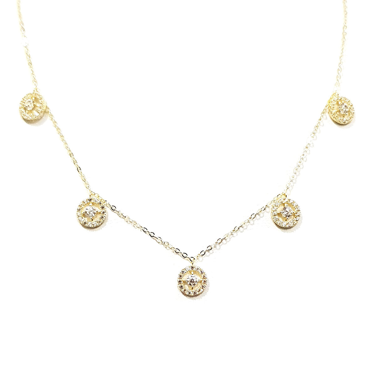 18K Pure Gold Round Design w/ Zircon Stone Necklace | Necklace | 18K Gold Jewelry