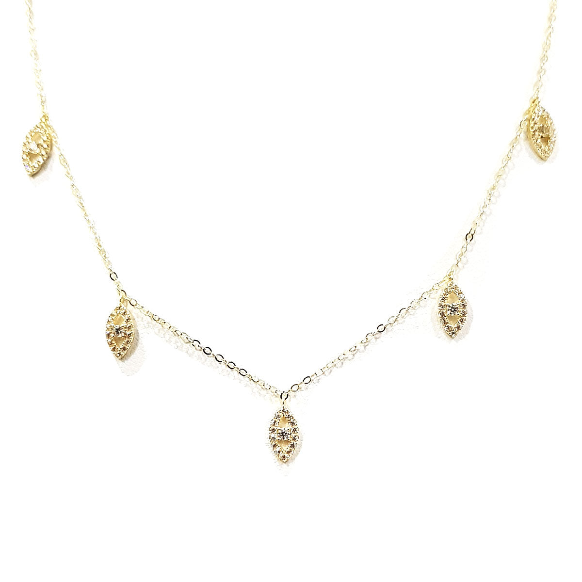 18K Pure Gold Marquise Design w/ Zircon Stone Necklace | Necklace | 18K Gold Jewelry