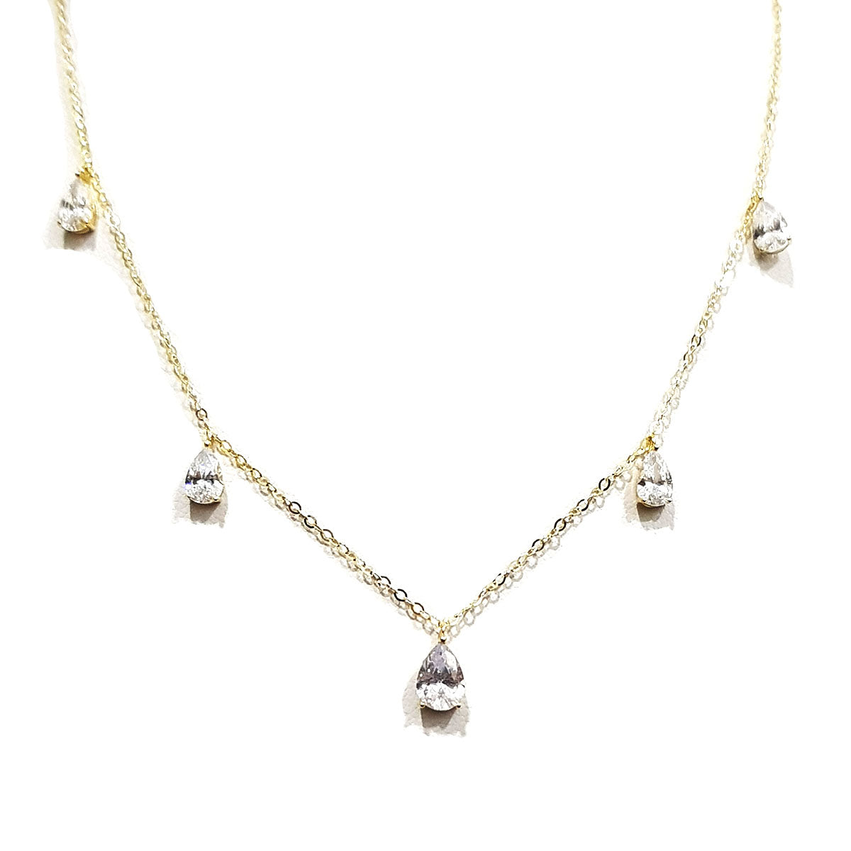 18K Pure Gold Teardrop Design w/ Zircon Stone Necklace