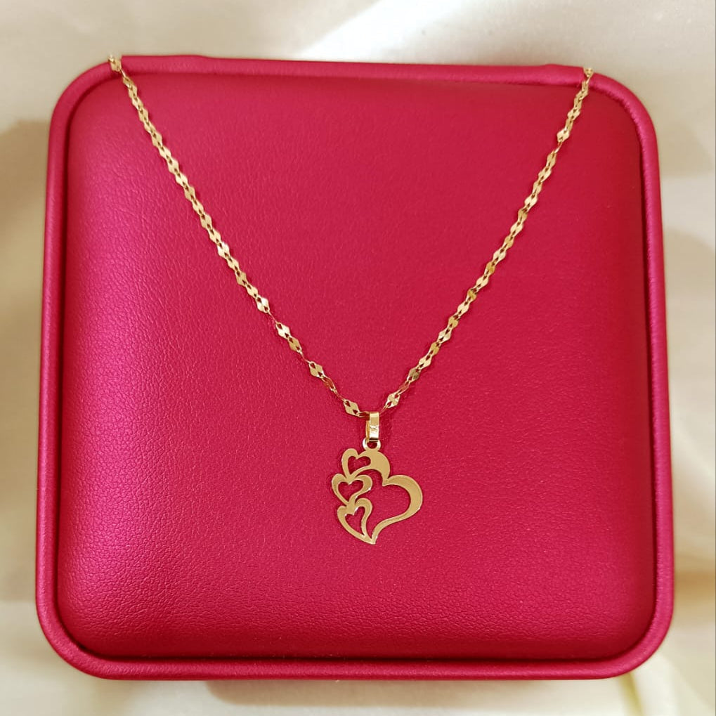 18K Pure Gold Quadruple Heart Design Necklace