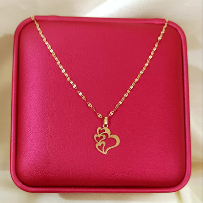 18K Pure Gold Quadruple Heart Design Necklace