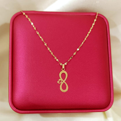 18K Pure Gold Infinity with Heart Design Necklace