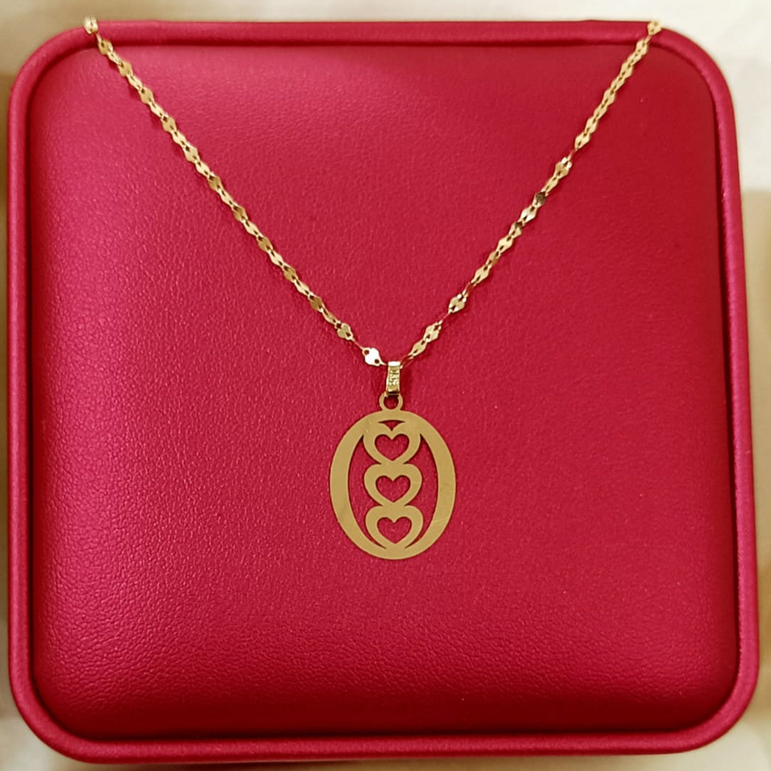 18K Pure Gold Triple Heart Design Necklace