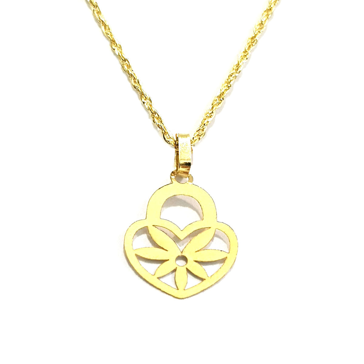 18K Pure Gold Heart With Flower Design Necklace | Necklace | 18K Gold Jewelry
