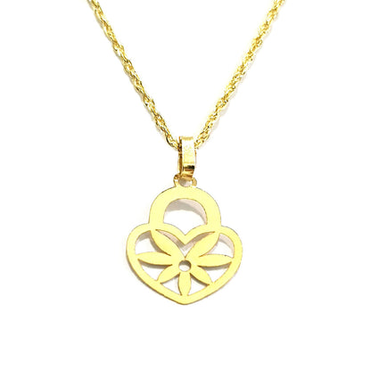 18K Pure Gold Heart With Flower Design Necklace | Necklace | 18K Gold Jewelry