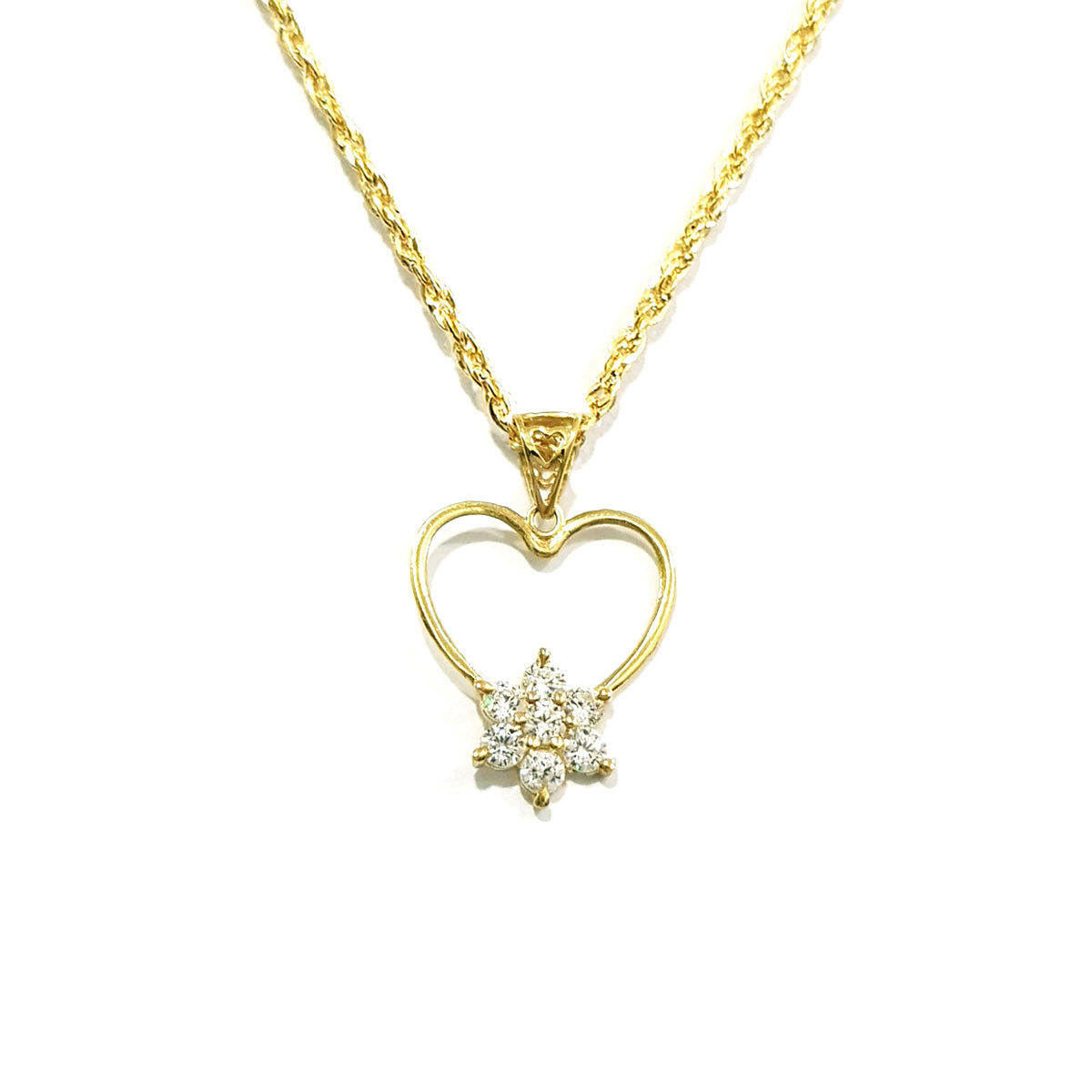 18K Pure Gold Heart w/ Zircon Stone Design Necklace