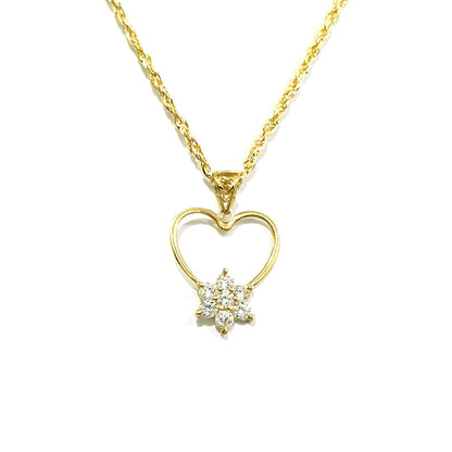 18K Pure Gold Heart w/ Zircon Stone Design Necklace